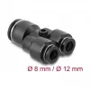 Pneimatiskais Y-savienotājs DELOCK 2×8 mm uz 1×12 mm ar montāžas atveri, metāls/plastmasa, iekšējā vītne, 50,5 mm