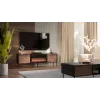 TV skapis cama meble CORTINA 180x40x60 cm melns/riekstkoks ar melnu elektrisko kamīnu