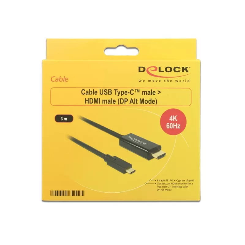 Video kabeļa adapteris DeLOCK 85292 USB Type-C uz HDMI 3m Melns