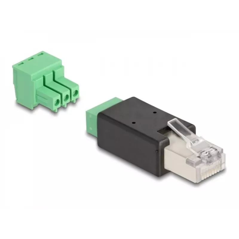 DeLOCK 66607 kabeļa pārveidotājs RJ45 3 kontaktu spaiļu bloks Melns Zaļš