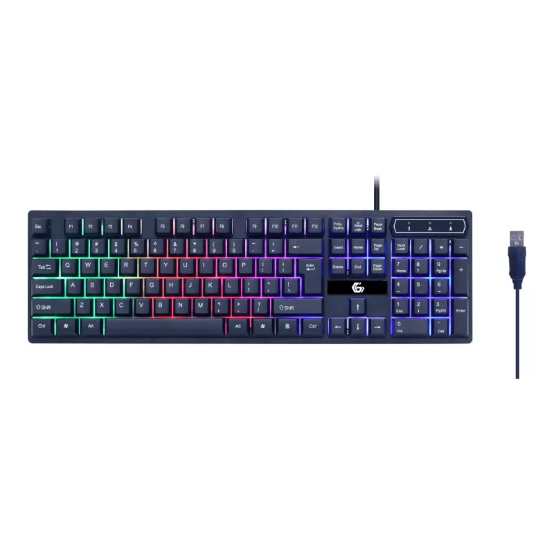 Spēļu tastatūra ar peli GEMBIRD GGS-UMGL4-02 — pilna izmēra USB QWERTY US English, melna, LED fona apgaismojums