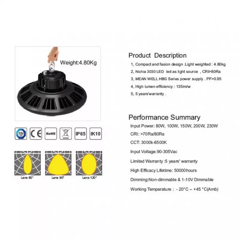Synergy 21 LED piekaramais punktveida gaismeklis UFO 200W rūpniecībai/noliktavām auksti balts 120
