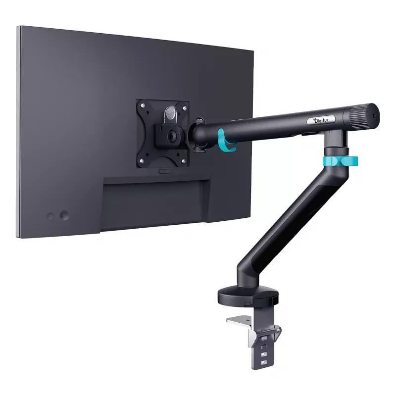 Monitora stiprinājums DIGITUS Single dizains līdz 35 collu ekrāniem, skava, 10 kg, VESA 75x75–100x100, slīpums -45–90°