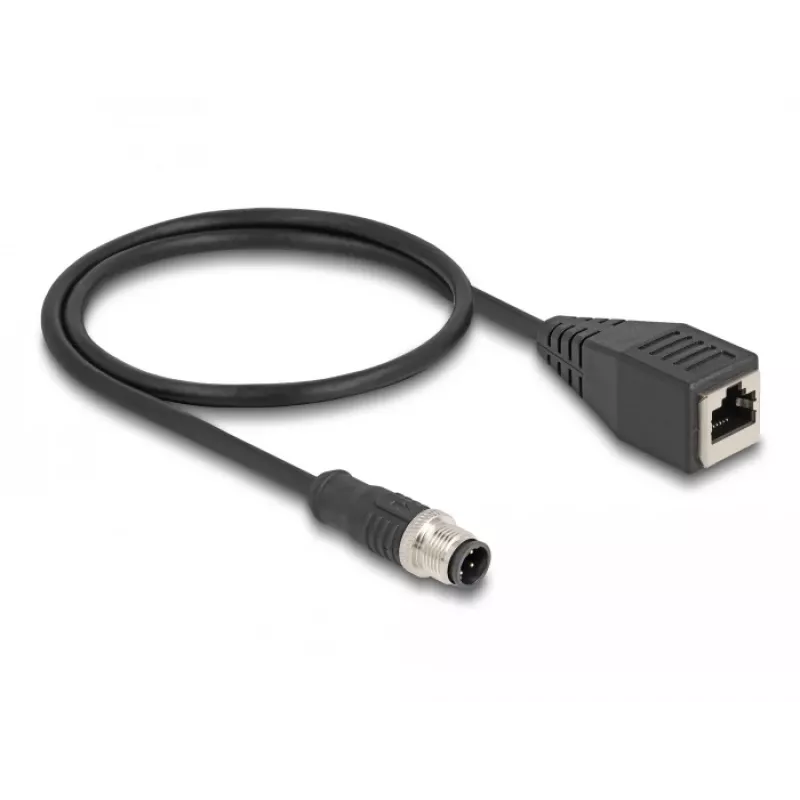 DeLOCK M12 adaptera kabelis D‑kodēts 4 kontaktu vīrišķais uz RJ45 sievišķo 50 cm