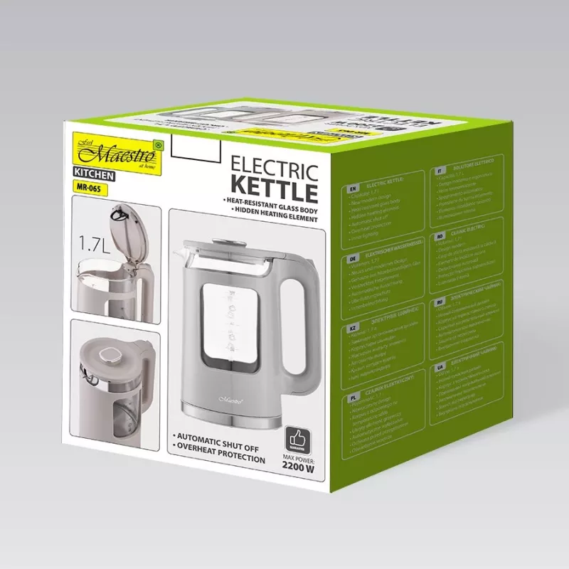 Maestro MR-065 elektriskā tējkanna 1,7 L 2200 W (MR-065-GREY) Pelēka