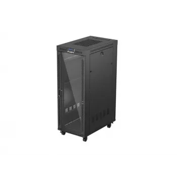 19 collu LANBERG stāvošais statņu skapis FF01-6032-12BL 32U, melnas stikla durvis