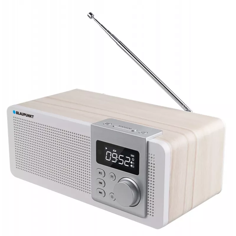 Portatīvais radio BLAUPUNKT PP14BT ar Bluetooth, MP3, MicroSD, USB un modinātāju — 6 W, baterija/maiņstrāva, 230×118×90 mm