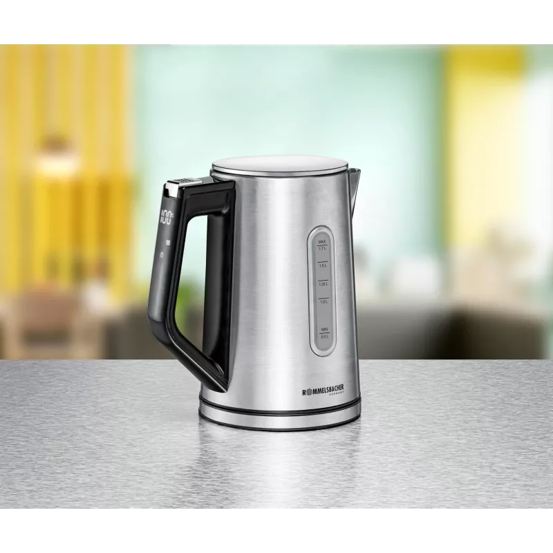 Elektriskā tējkanna Rommelsbacher WK 3000 — 1,7 L, 3000 W, nerūsējošais tērauds un melna