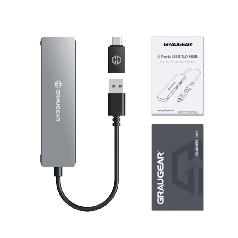 GRAUGEAR G-HUB2A2C-AC interfeisa centrmezgls USB 3.2 Gen 1 (3.1 Gen 1) Type-A + Type-C 5000 Mbit/s Sudrabs