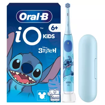 Oral-B elektriskā zobu birste ar ceļojuma maciņu, 6G+ | iO Kids Disney Stitch | uzlādējama | Bērniem | Iekļauto birstes galviņu skaits 1 | Zobu tīrīšanas režīmu skaits 3