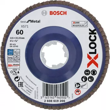 Slīpēšanas disks Bosch 115 mm, graudainība 60, leņķa slīpmašīnām — modelis 2608619206