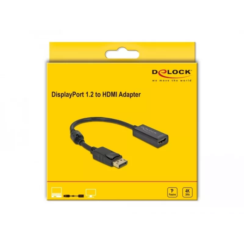 Adapter DisplayPort 1.2 vīriešu uz HDMI sieviešu 4K DeLOCK 63559