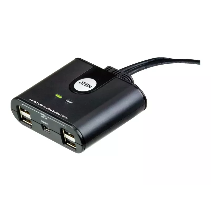 USB 2.0 2-portu perifērijas koplietošanas ierīce ATEN US224AT — USB Type-A, 1,8 m kabelis, melna