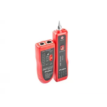 LANBERG tīkla kabeļu testeris NT-0501 — RJ-11/RJ-12/RJ-45 atbalsts, maksimālais garums 250 m, iebūvēta baterija, LED indikatori, melns