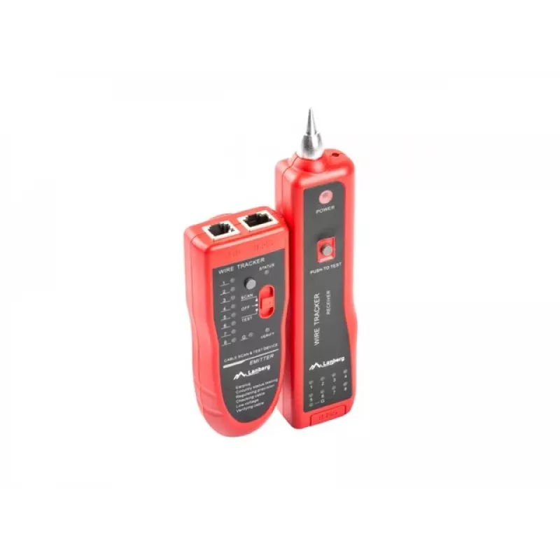 LANBERG tīkla kabeļu testeris NT-0501 — RJ-11/RJ-12/RJ-45 atbalsts, maksimālais garums 250 m, iebūvēta baterija, LED indikatori, melns