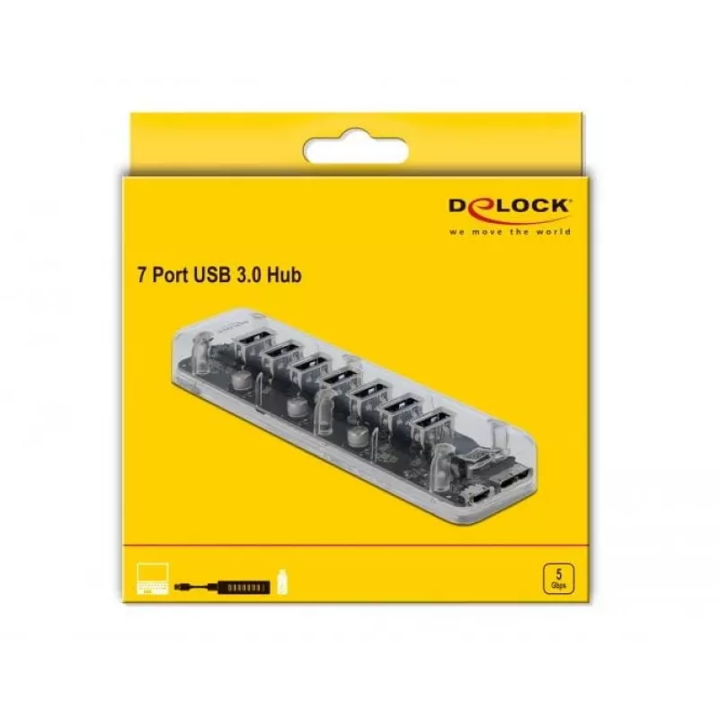 USB centrmezgls DeLOCK 64088 caurspīdīgs USB 3.2 Gen 1 Micro-B