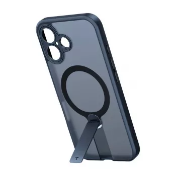 Aizsargtelefona maciņš Torras Pstand Spin iPhone 16 Plus — melns, salokāms statīvs, plāna aizsardzība