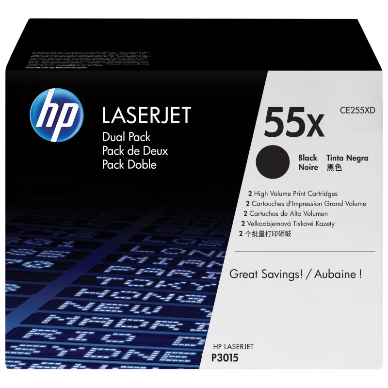 HP 55X 2 iepakojumi lielas ietilpības melns oriģinālais LaserJet tonera kārtridžs