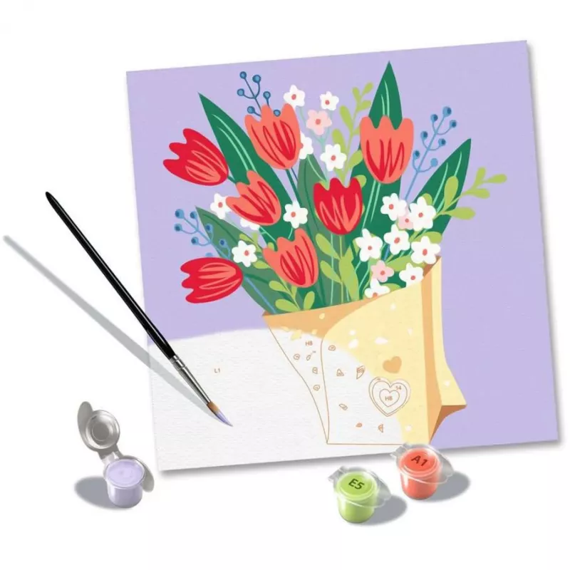 Krāsošanas pēc numuriem komplekts Ravensburger CreArt - Tulpju pušķa glezna, modelis 25518