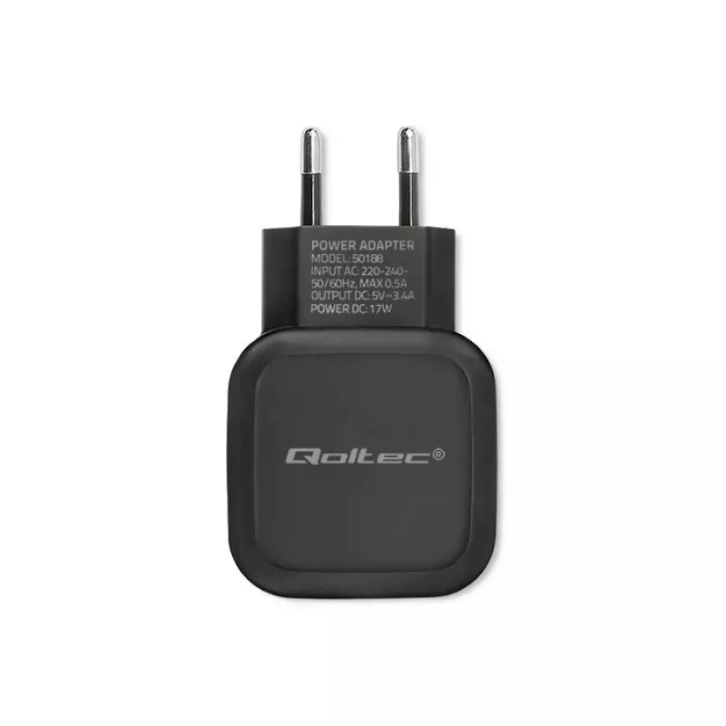 Qoltec 50188 mobilās ierīces lādētājs Klēpjdators, Viedtālrunis, Viedpulkstenis, Planšete, Telefons, Universāls Melns AC, DC Iekštelpām
