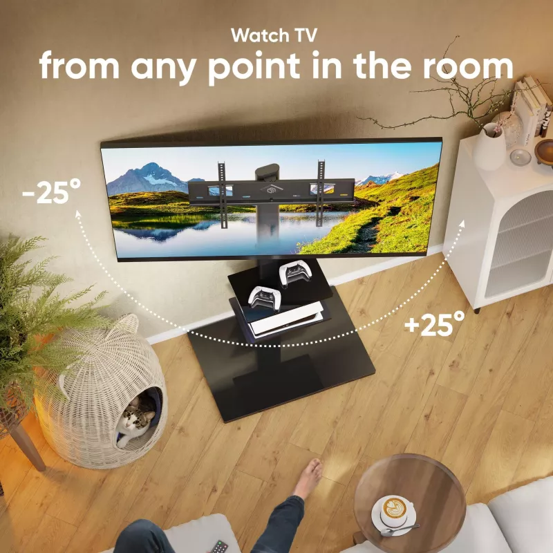 Grīdas TV statīvs ONKRON TS5550-B 32–65 collu (81,3–165,1 cm) ekrāniem, maks. slodze 30 kg, VESA 100x100–600x400, augstums 880–1080 mm, pagriešana ±25°