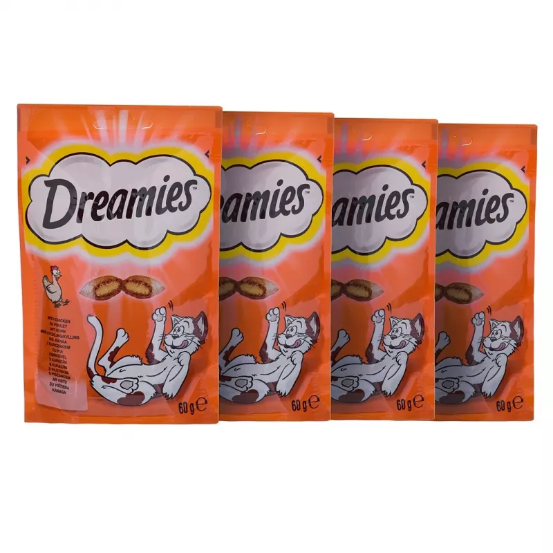 Cat treats Dreamies Cheese, Chicken, Salmon sortiments 12×60 g — meaty solid snacks, Protein 31%, Fat 21%