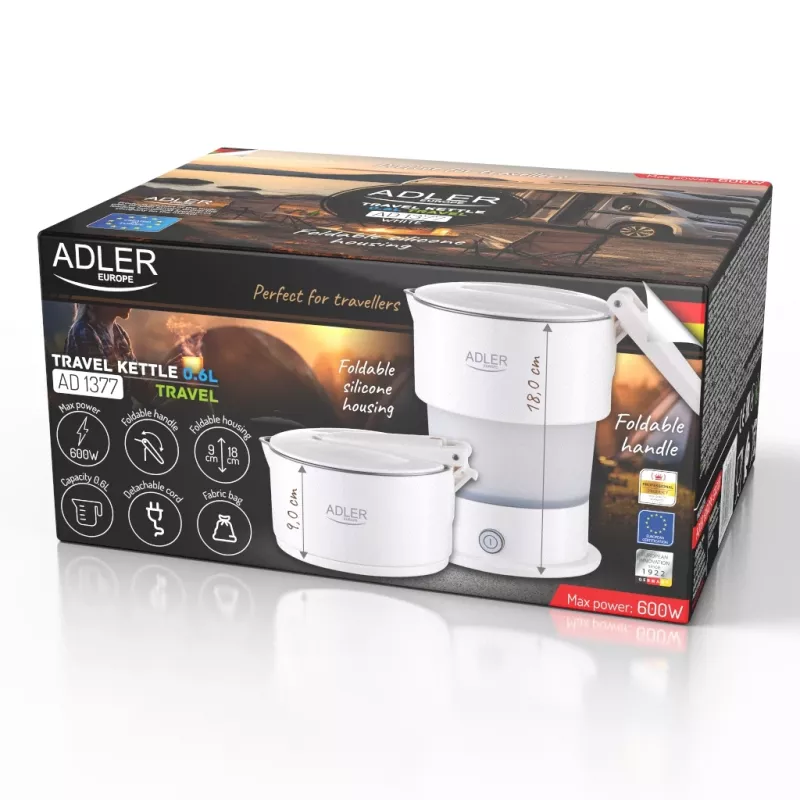 Adler Silikona ceļojuma tējkanna | AD 1377 | Ceļojuma tējkanna | 600 W | 0,6 L | Silikons | Balta