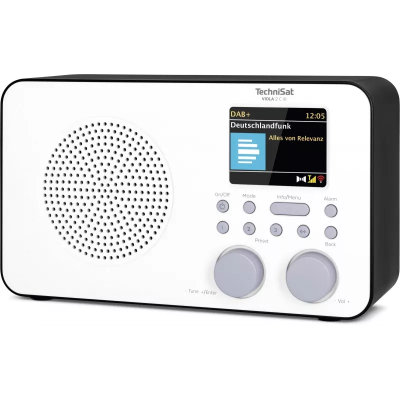 Interneta radio TECHNISAT VIOLA 2 C IR — Analogā & digitālā uztvērēja, DAB+/FM, Wi‑Fi, 3 W, 2,4 collu TFT, 3,5 mm, melns/baltss