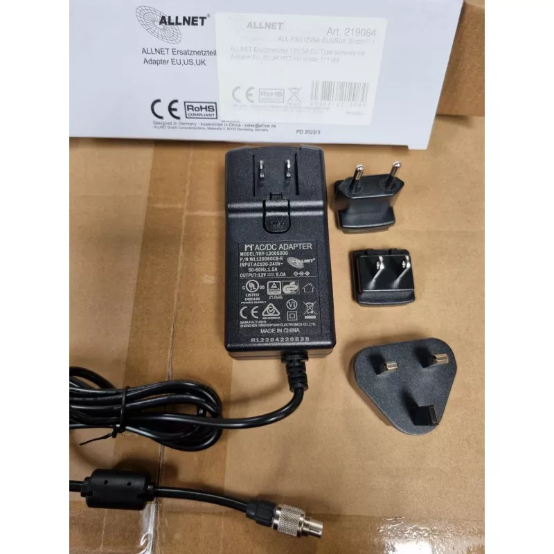 Barošanas bloks ALLNET ALL-PSU12V5A-EUUSUK-Binder711 12V 5A ar Binder 7/11 savienotāju (EU/US/UK spraudņi)
