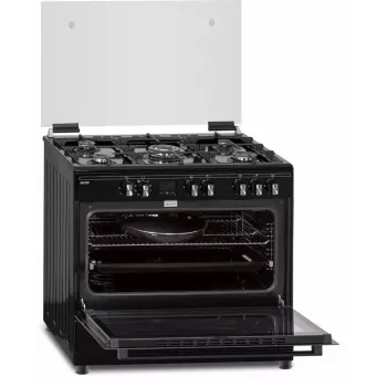 Gāzes-elektriskā plīts MPM MPM-93-KGM-32 90 cm ar gāzes plīts virsmu, elektrisko cepeškrāsni, 5 degļiem, melna, energoefektivitātes klase A