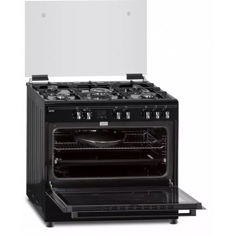 Gāzes-elektriskā plīts MPM MPM-93-KGM-32 90 cm ar gāzes plīts virsmu, elektrisko cepeškrāsni, 5 degļiem, melna, energoefektivitātes klase A