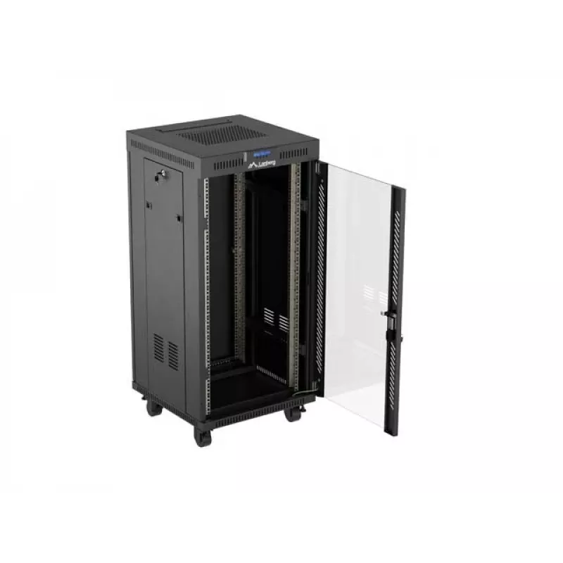 Brīvi stāvošs statīvu skapis LANBERG FF01-6624-12BL 24U 19 collu 600×600 mm, IP20, 1200 kg, melns