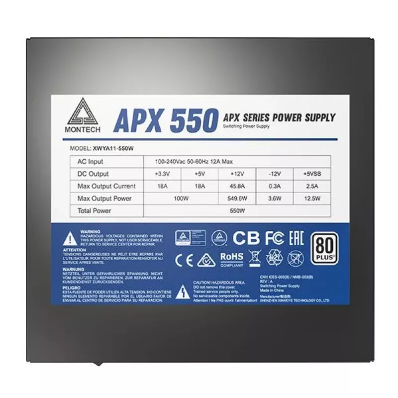 Montech APX550 barošanas bloks 550 W 20+4 pin ATX ATX Melns