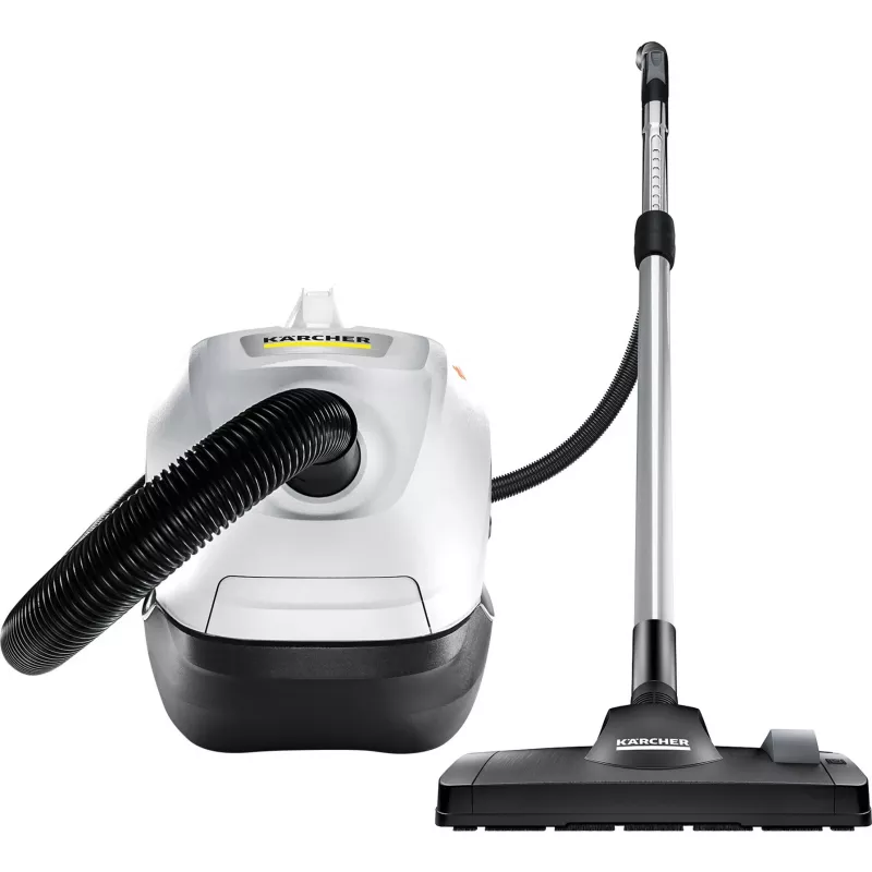 Cilindriskais putekļsūcējs Karcher DS 6 — sausā tīrīšana, 650 W, 2 L putekļu ietilpība, HEPA 13, 10,2 m darbības rādiuss, teleskopiskā caurule