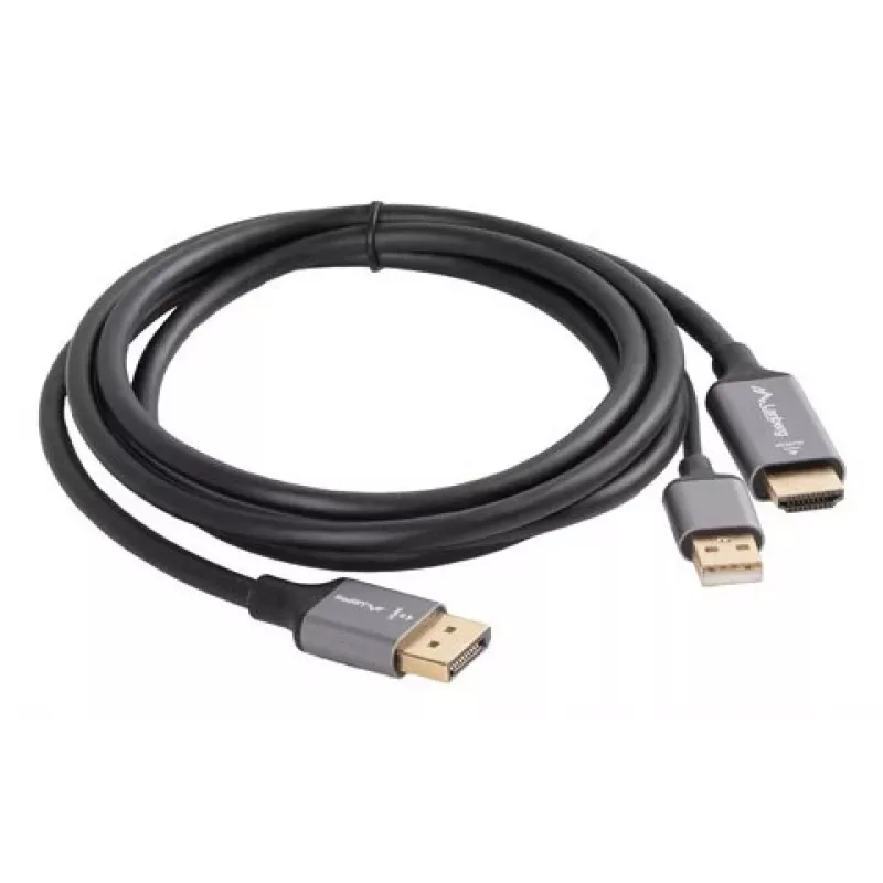 Lanberg CA-HDDP-20CU-0018-BK video kabeļa adapteris 1.8 m DisplayPort HDMI + USB melns, sudraba