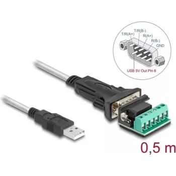 DeLOCK Adapteris USB 2.0 Type-A uz seriālo RS-422/485 spraudnis 6 kontaktu spaiļu bloks 0,5 m