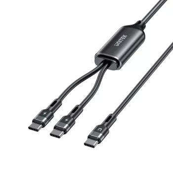 USB-C 2-in-1 kabelis Unitek C14146ABK01 1,8 m, USB-C uz USB-C, 100 W PD, melns