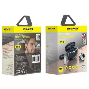 Awei Bluetooth 5.3 T50 TWS austiņas ar uzlādes futrāli / Melna