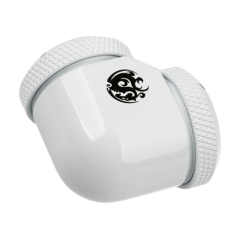 Adapteris 90° BitsPower 16mm AD cietajai caurulei uz 16mm AD cieto cauruli, balts