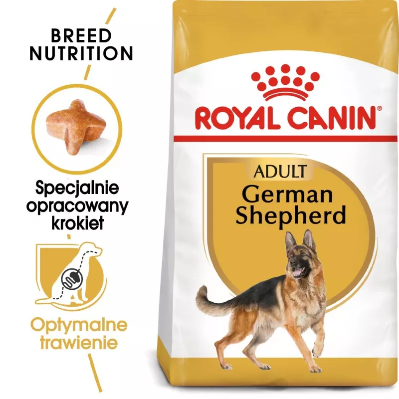 Sausā suņu barība Royal Canin German Shepherd Adult, 11 kg — liela šķirne, mājputnu gaļa, 24% olbaltumvielu, 19% tauku