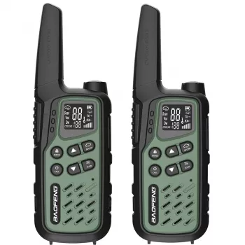 Rokas rācija Baofeng BF-T25E — 16 kanāli, 2×1400 mAh Li‑Ion, VOX, LCD, zaļa, komplektā 2 gab.