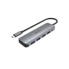 USB centrmezgls Unitek P5+ — 5 porti (4 × USB 3.2 Gen 2 Type-A), USB 3.2 Gen 1 resursdators, 5 Gbit/s, 10 W PD, alumīnijs, pelēks