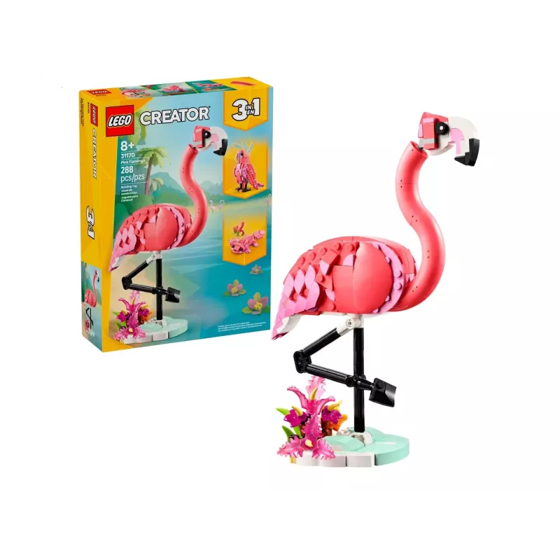 LEGO Creator 3-in-1 Pink Flamingo 31170 būvējamo modeļu komplekts, 288 detaļas, augstums 230 mm, ieteicamais vecums 8+