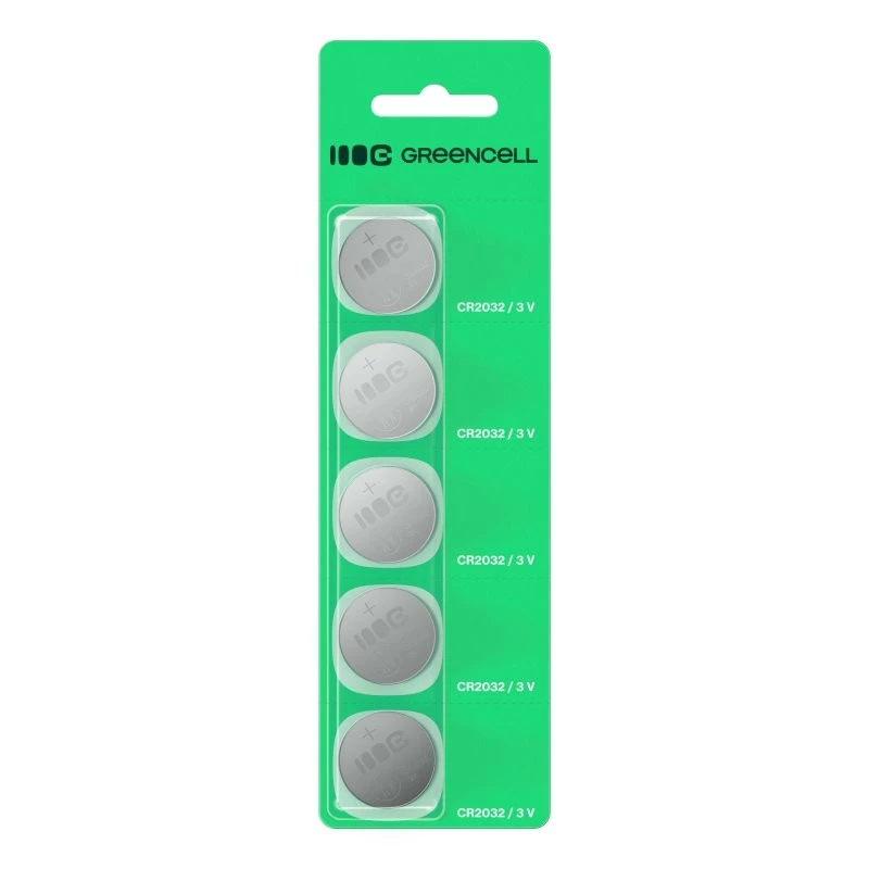 Monētveida baterija Green Cell CR2032 3V — 5 gab. iepakojums