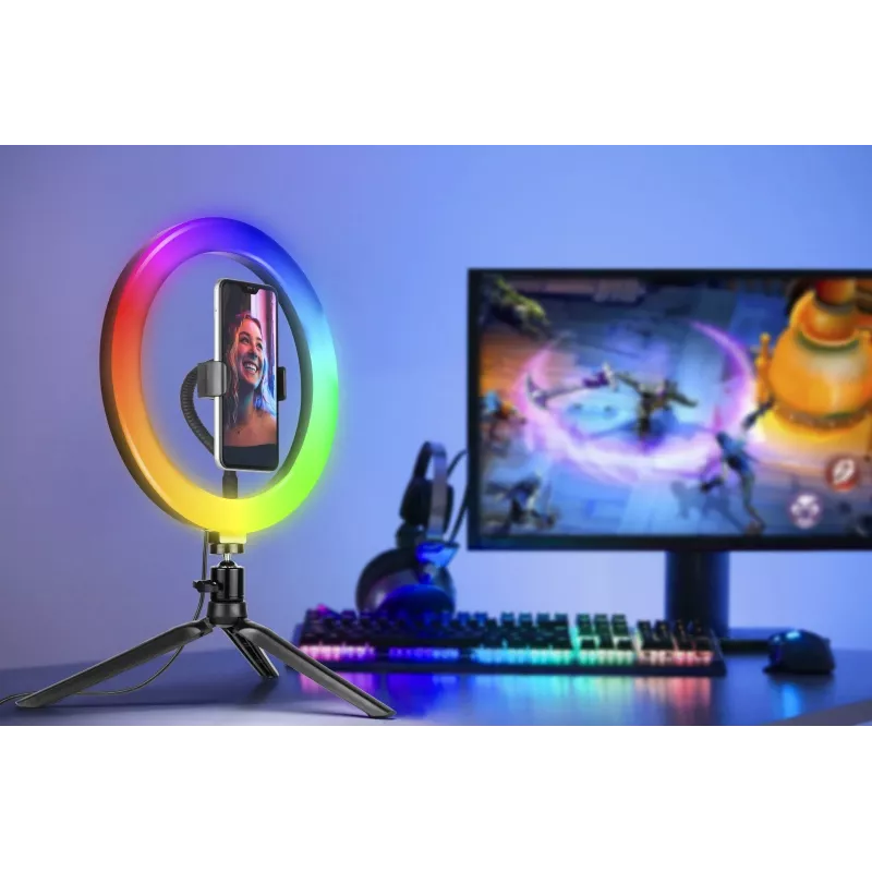 Gredzena lampa RGB 26cm ar statīvu