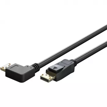 kabelis DisplayPort Plug 90° > DisplayPort Plug, 8K / 144Hz (Melns, 2 Meter, 1 Plug 90° side-angled, 54 Gbit/s, DisplayPort 2.0 / 2.1)