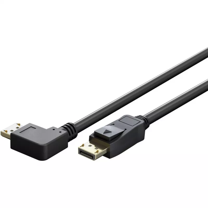 kabelis DisplayPort Plug 90° > DisplayPort Plug, 8K / 144Hz (Melns, 2 Meter, 1 Plug 90° side-angled, 54 Gbit/s, DisplayPort 2.0 / 2.1)