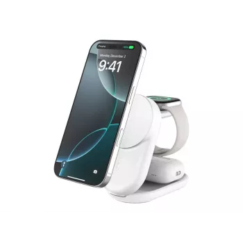 Iekštelpu lādētājs Belkin UltraCharge 25w Qi2 3in1 Magnetic Charger EU balta Round