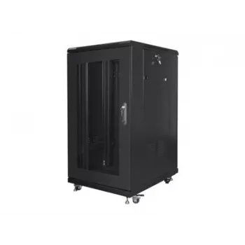 Brīvi stāvošs korpusa skapis LANBERG FF01-6822-23B 22U, 19 collu sliedes, 1159×600×800 mm, IP20, ritentiņi, atslēgas slēdzene, melns