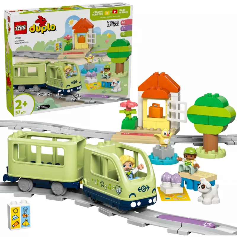 Rotaļu vilciena komplekts LEGO DUPLO Interaktīvais piedzīvojumu dzelzceļš 10427, 57 gab., 2 mini figūriņas, vecumam 2+